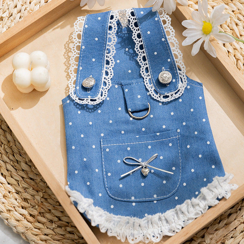 Polka Dot Lace Design Denim Dog Cat Dress – Softosy