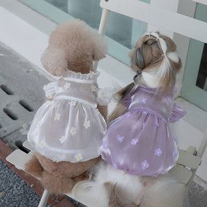 Sweet Flower Design Tulle Dog Cat Dress