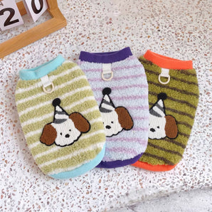 Puppy Face Striped Furry Dog Cat Vest Harness