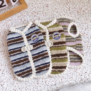 Casual Striped Fleece Dog Cat Jumpsuits/Jacket Vest