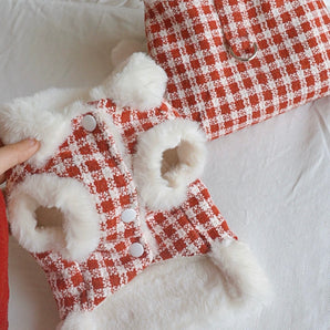 Houndstooth Fleece Dog Cat Harness Jacket