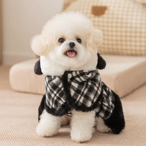 Fleece Plaid Dog Cat Dress Cape Set