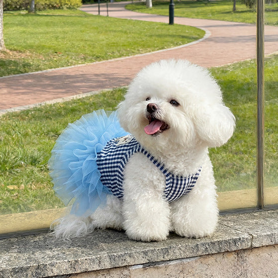 Plaid Tag Decor Dog Cat Lace Dress Softosy Plaid Tag Decor Dog Cat Lace Dress Softosy