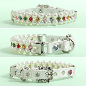 Multi-color Rhinestone Pearl Dog Cat Collar