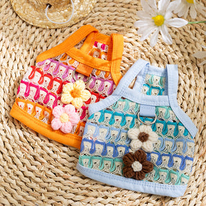 Flower Decor Corchet Dog Cat Strap Vest