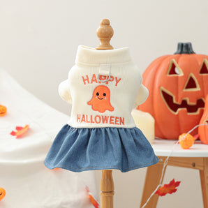 Halloween Denim Color Block Dog Cat Hoodie Dress