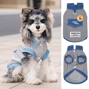 Denim Pocket Design Striped Dog Cat T-shirt