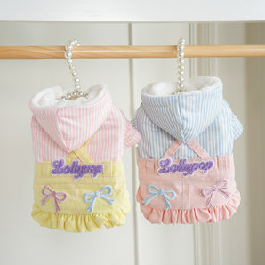 Warm Cross Straps Striped Hooded Dog Cat Jacket
