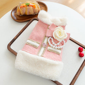 Warm Furry Elegant Bow Decor Dog Cat Jacket