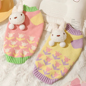 Rabbit Decor Tulip Pattern Dog Cat Sweater