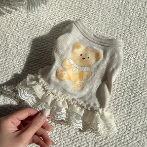 Cute Bear Pattern Dog Cat Lace Dress