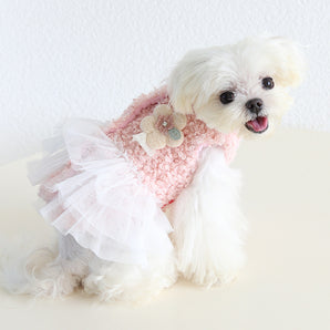 Fleece Flower Tree Rabbit Decor Dog Cat Lace Dress