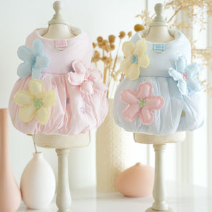 Flower Puffy Fleece Dog Cat Dress Harness