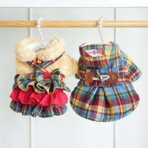 Color Block Plaid Fleece Dog Cat Jacket/Dress