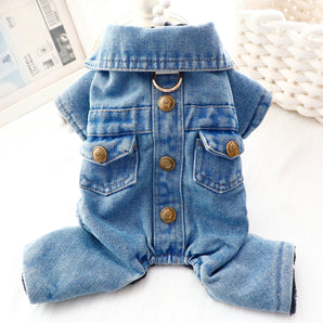 Denim Buttoned Fleece Dog Jacket Jumpsuits