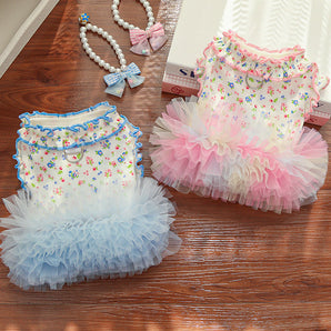 Floral Layered Dog Cat Harness Dress/Vest