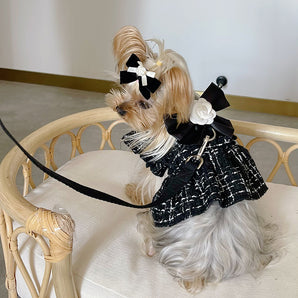Plaid Pattern Flower Dog Harness Leash
