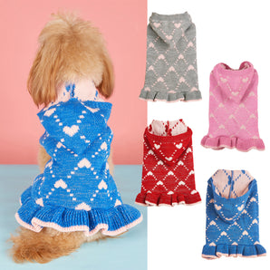 Heart Pattern Dog Cat Hooded Sweater Dress