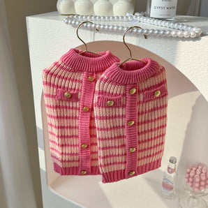 Sweet Striped Buttoned Decor Dog Cat Sweater