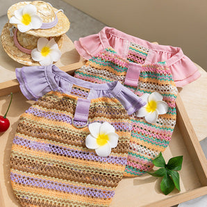 Multicolor Striped Flower Dog Cat Vest with Hat