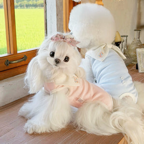 Bow Cotton Belly Protecting Dog Cat Jumpsuits