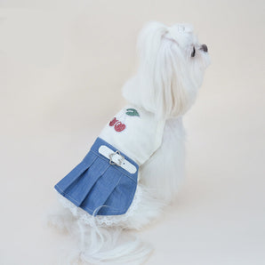 Rhinestone Cherry Belt Denim Dog Cat Dress