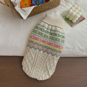 Beige Geometric Color Block Dog Cat Sweater