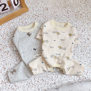 Soft Puppy Bear Bow Printed Dog Cat Tee Jumpsuits