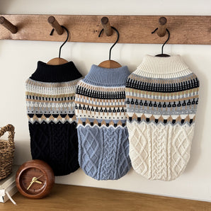 Warm Geometric Cable-Knit Dog Cat Sweater