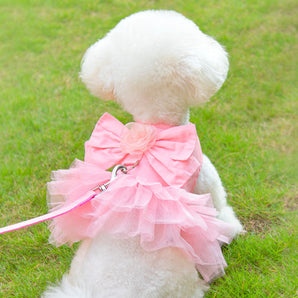 Solid Color Lace Flower Dog Harness Leash Set