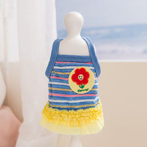 Flower Rabbit Striped Dog Cat Strap Dress