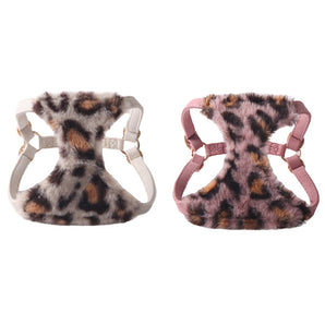 Furry Leopard Pattern Dog Harness Leash