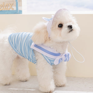 Navy Pattern Dog Cat Dress/Vest with Hat