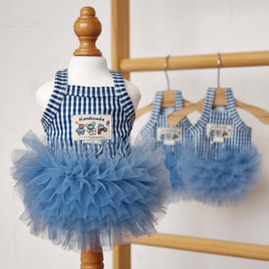 Plaid Tag Decor Dog Cat Lace Dress