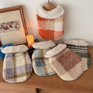 Plaid Color Block Fleece Collar Dog Cat Jacket