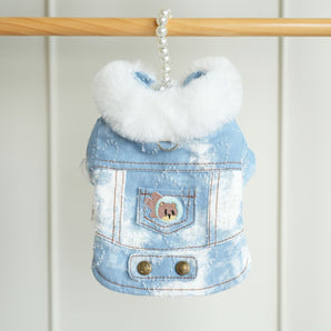 Furry Bear Pattern Denim Dog Cat Jacket
