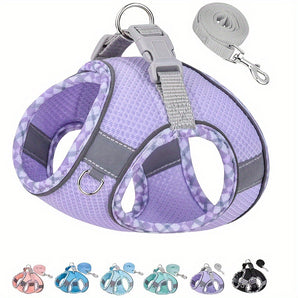 Reflective Plaid Breathable Dog Harness&Leash