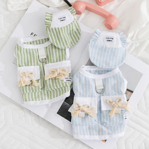 Casual Striped Dog Cat Vest with Hat Set