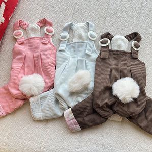 Rabbit Tail Corduroy Dog Cat Jumpsuits Overalls