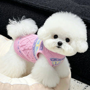 Floral Diamond Knitted Dog Cat Sweater Vest