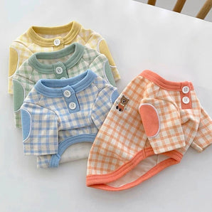 Color Block Plaid Buttoned Dog Cat T-shirt