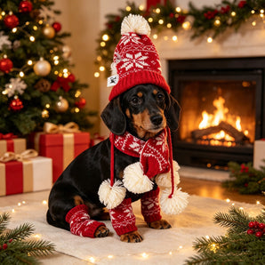 Christmas Dog Cat Scarf Hat Socks 3pcs Set