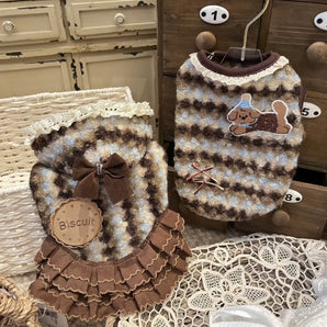 Color Block Lace Collar Furry Dog Cat Dress/Vest
