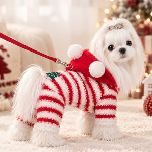 Christmas Tree Striped Furry Dog Cat Jumpsuits