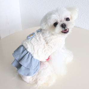 Flower Decor Fleece Dog Cat Dress Coat