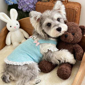 Faux Layered Bow Lace Dog Cat Harness Tee