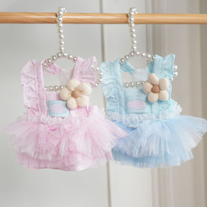 Flower Heart Decor Dog Harness Lace Dress