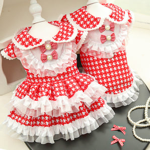 Houndstooth Lace Dog Cat Harness Dress/Vest