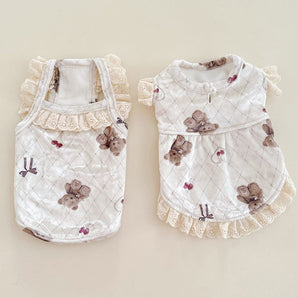 Velvet Lace Bear Printed Dog Cat Dress/Vest