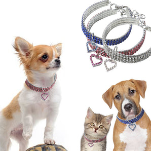 Collare per cani e gatti con decorazione a cuore scintillante 